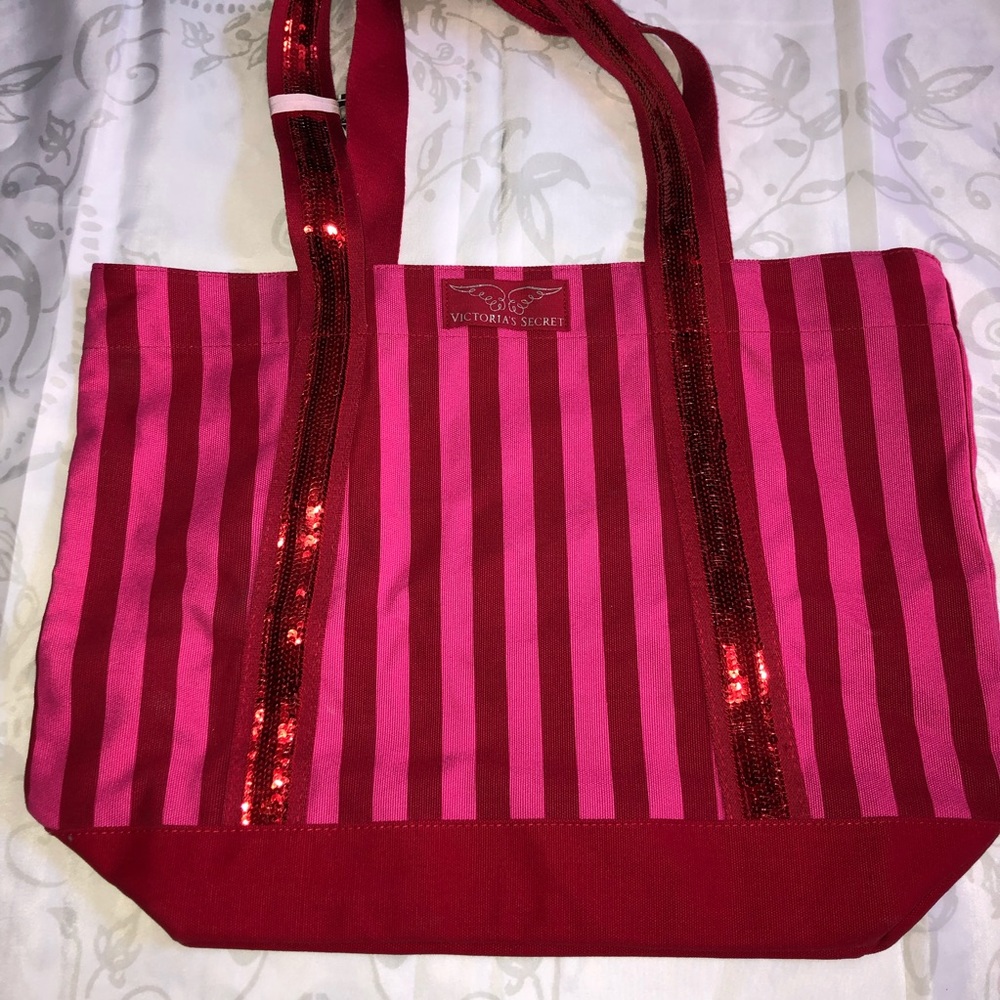 NWT Victoria’s Secret Striped Sequin Canvas Tote